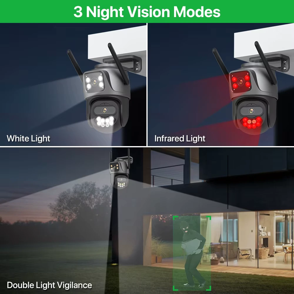 ICSee 3-Lens Outdoor Security Camera – 6K 9MP HD, 4K/8MP Dual Screen, WiFi PTZ With Auto Tracking 4 security camera without wifi