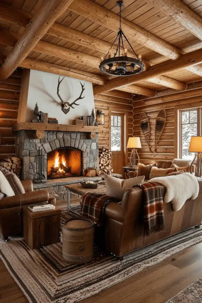 log cabin living room