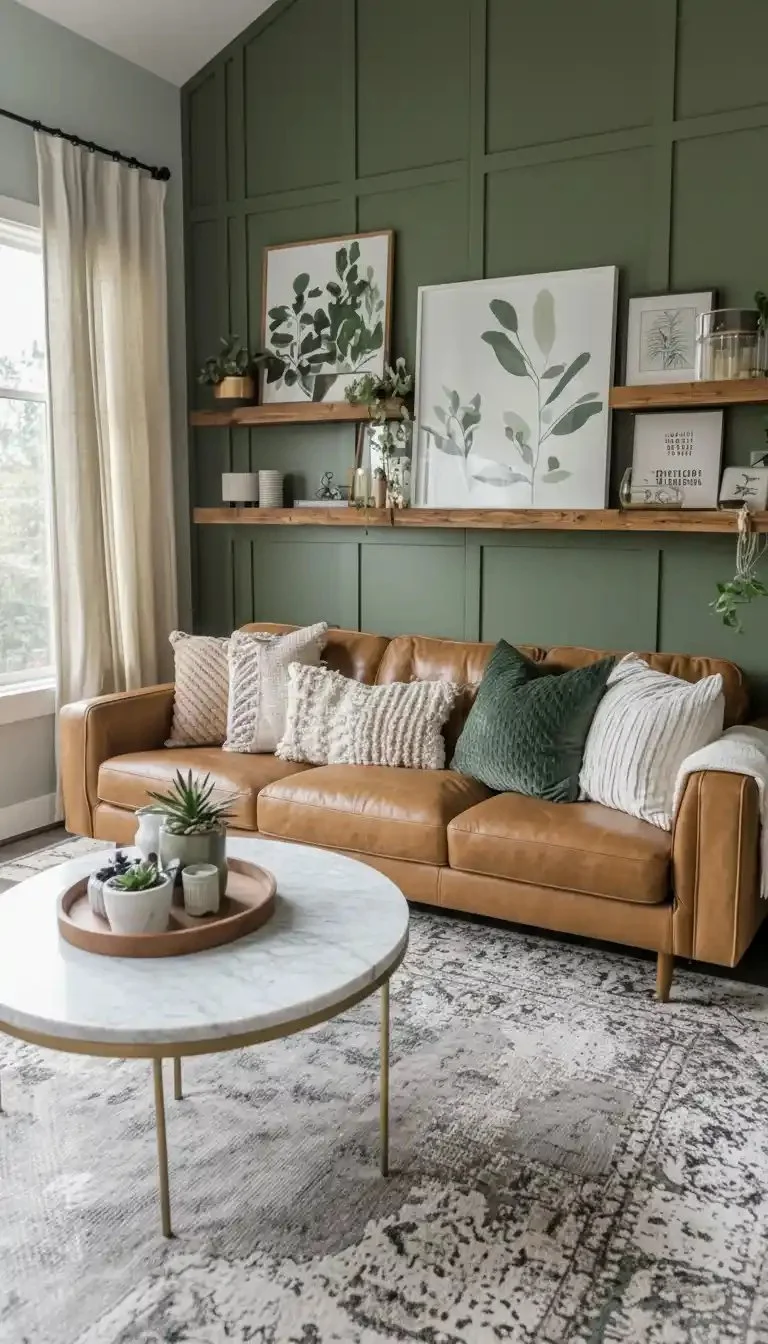 Elegant sage green living room ideas showcasing stylish decor and comfort.