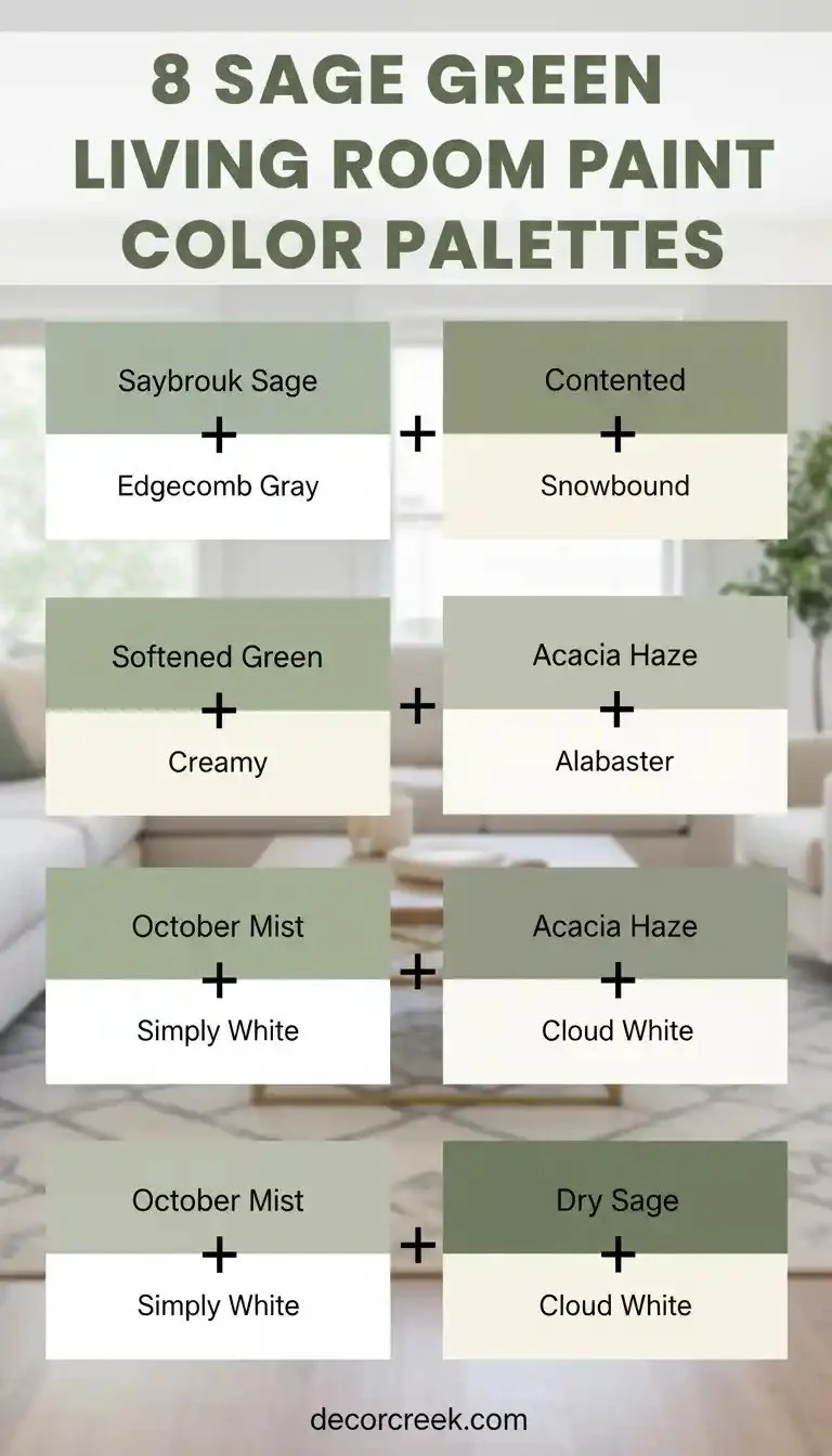 Sage green living room paint color palettes featuring elegant decor.