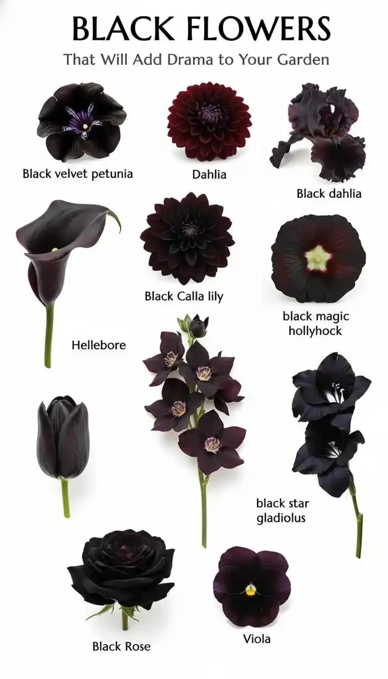 Gothic Garden design featuring striking black flowers in a moody landscape.