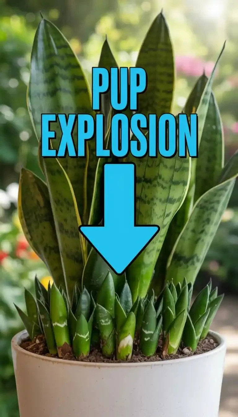 A healthy snake plant with pups sprouting from its base, showcasing propagation methods.