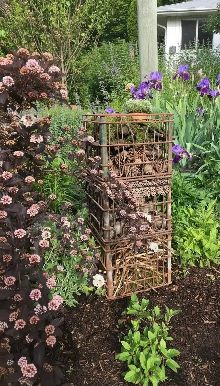 Pollinator Palace garden display with flowers attracting bees and butterflies
