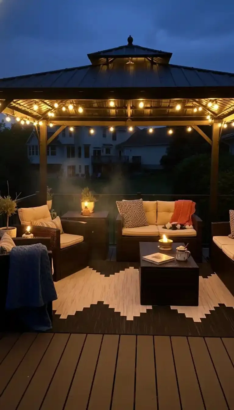 Cozy backyard setup showcasing a summer oasis with plants and relaxation spaces.