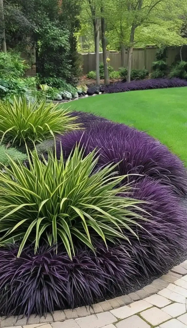 Beautiful landscaping around trees and shrubs in a garden setting.